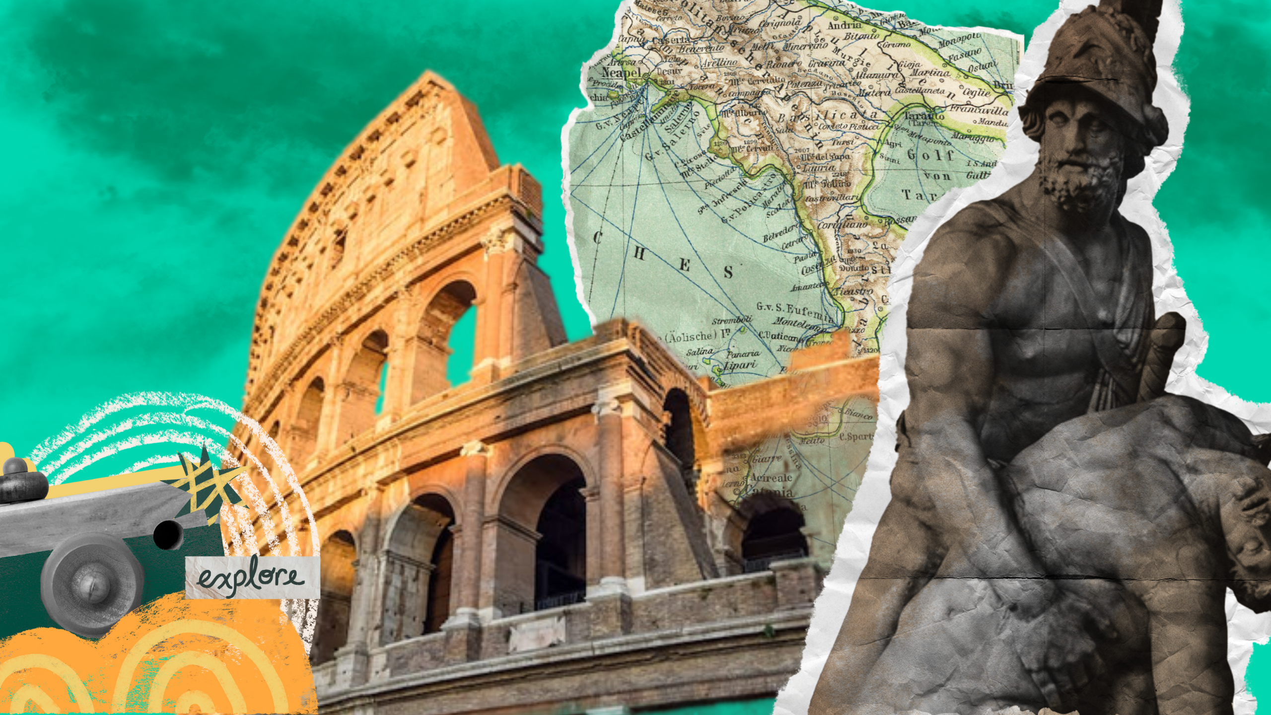 Coliseo de Roma y mapas de Italia