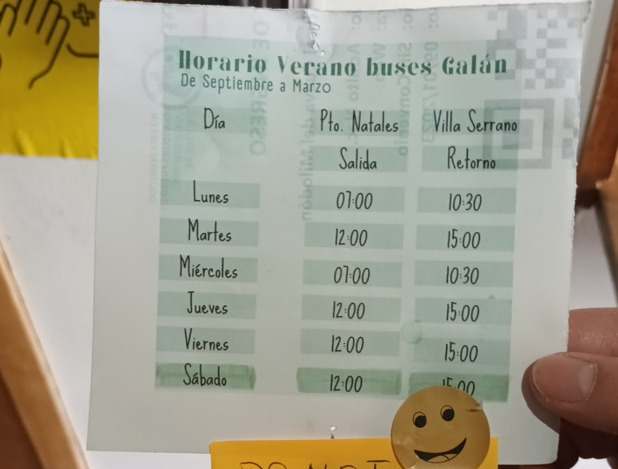 Horarios de Buses Galán Serrano en el Parque Natural Cueva del Milodón