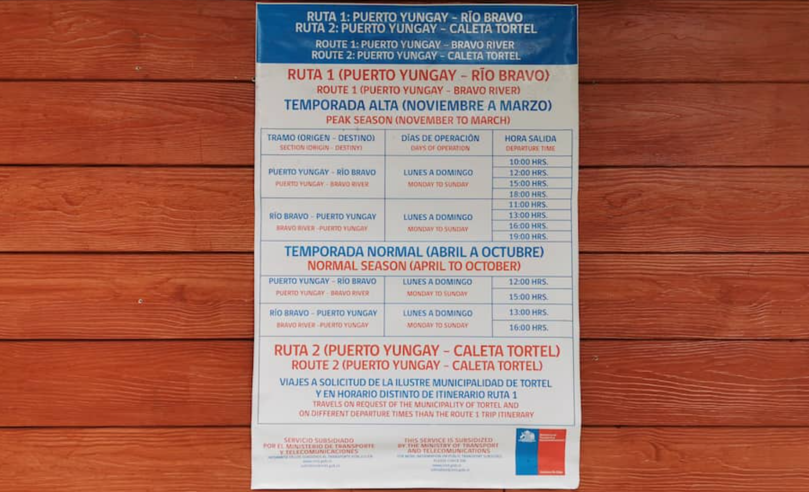 horarios de barcaza de puerto yungay a puerto rio bravo